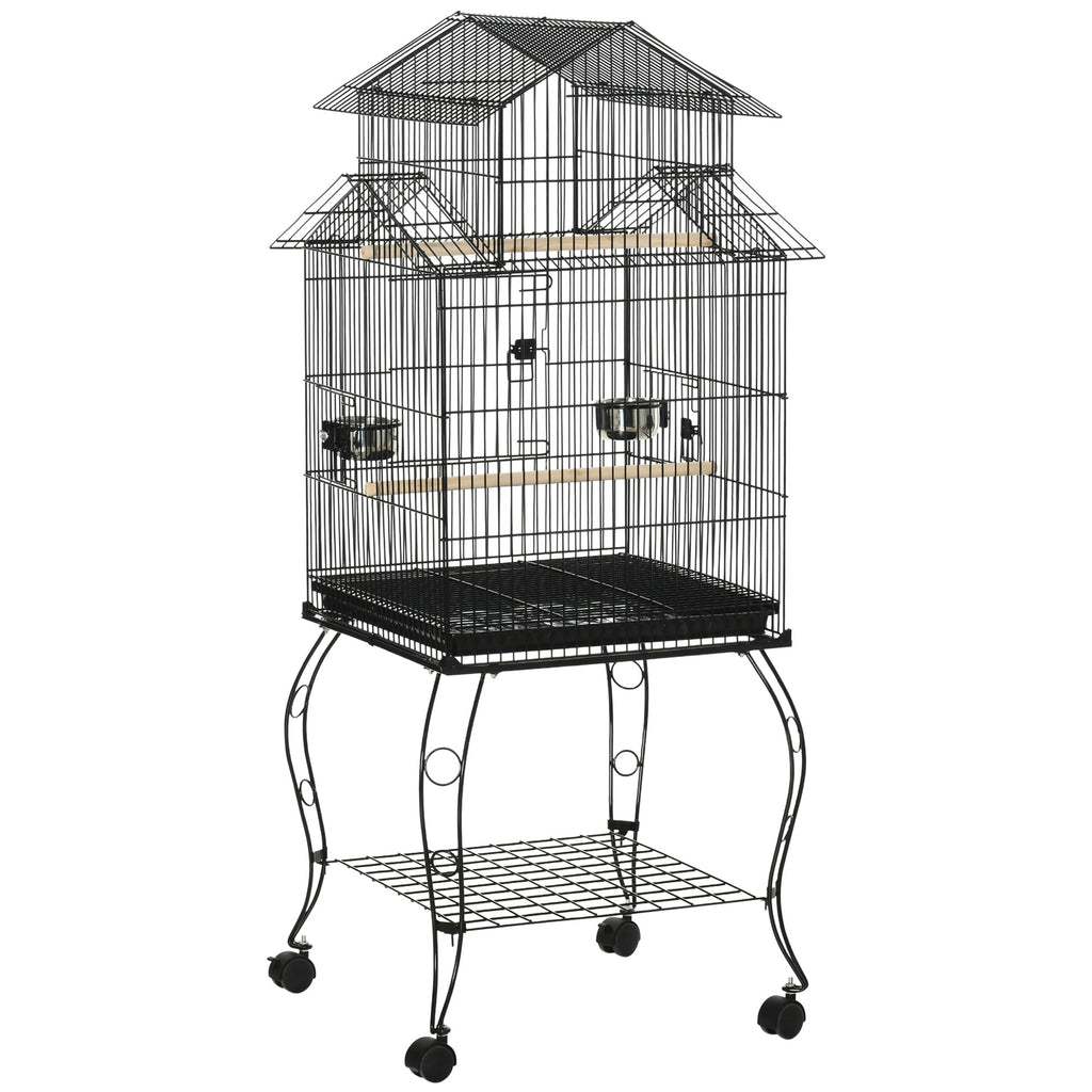 Indoor Wooden Bird Cage with Tray, 4 Wheels and Perch, 50x49x137cm - Borge' Group Limited
