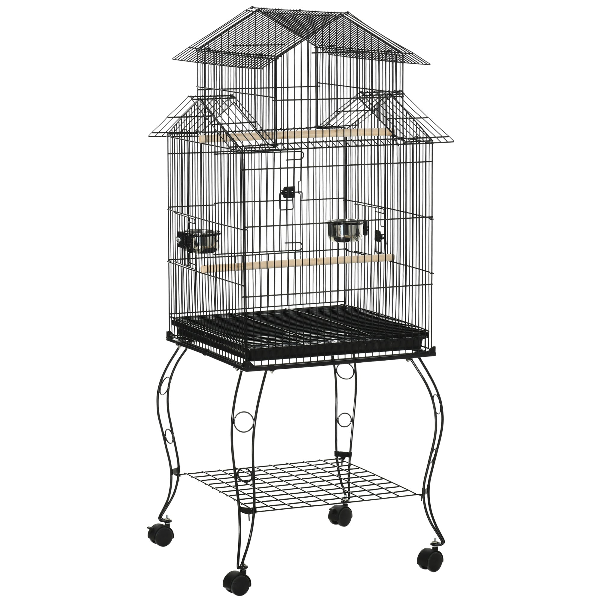 Indoor Wooden Bird Cage with Tray, 4 Wheels and Perch, 50x49x137cm - Borge' Group Limited