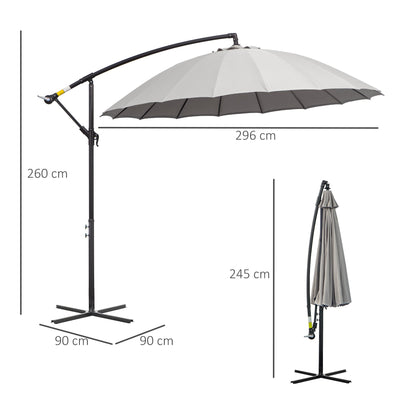 Outsunny Garden umbrella φ296cm, arm umbrella for Grey exterior with cross base - Borgè