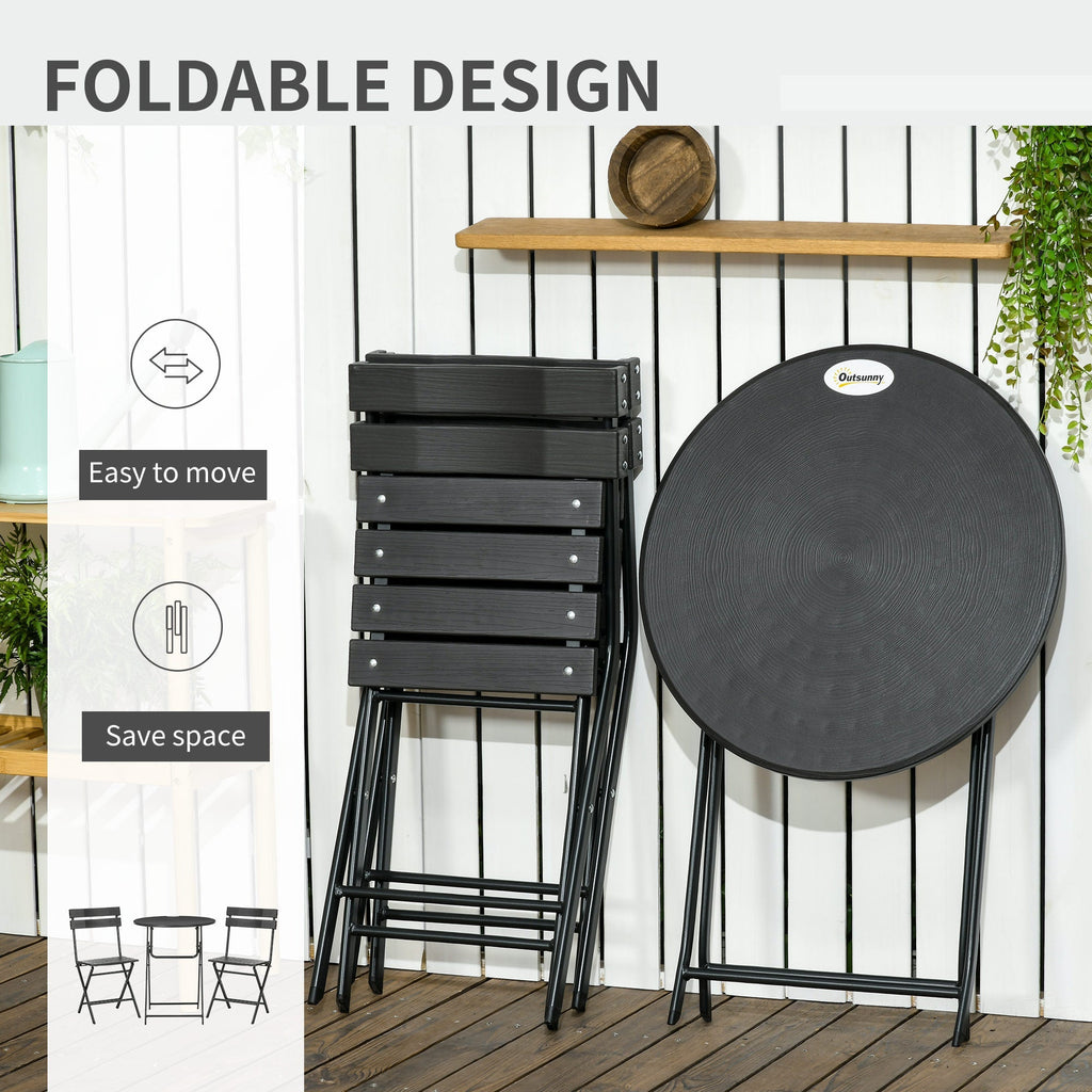 SMOKY GREY | 3 Piece Garden Set with 2 Folding Chairs and Table in Steel and HDPE, Dark Grey - Borge' Group Limited