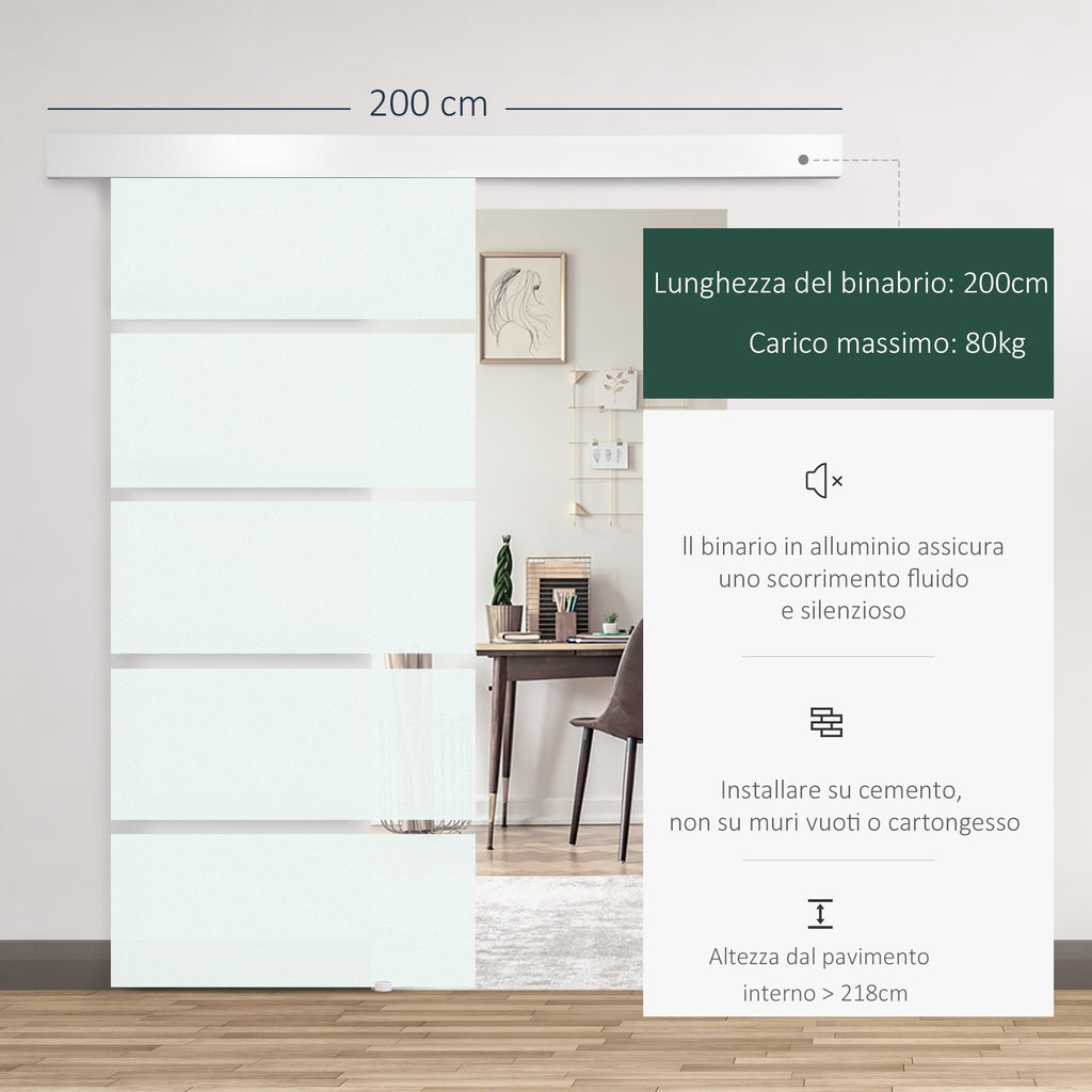 Sliding Glass Sliding Glass with transparent stripes with track, 90x205cm - Borgè