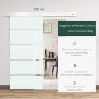 Sliding Glass Sliding Glass with transparent stripes with track, 90x205cm - Borgè