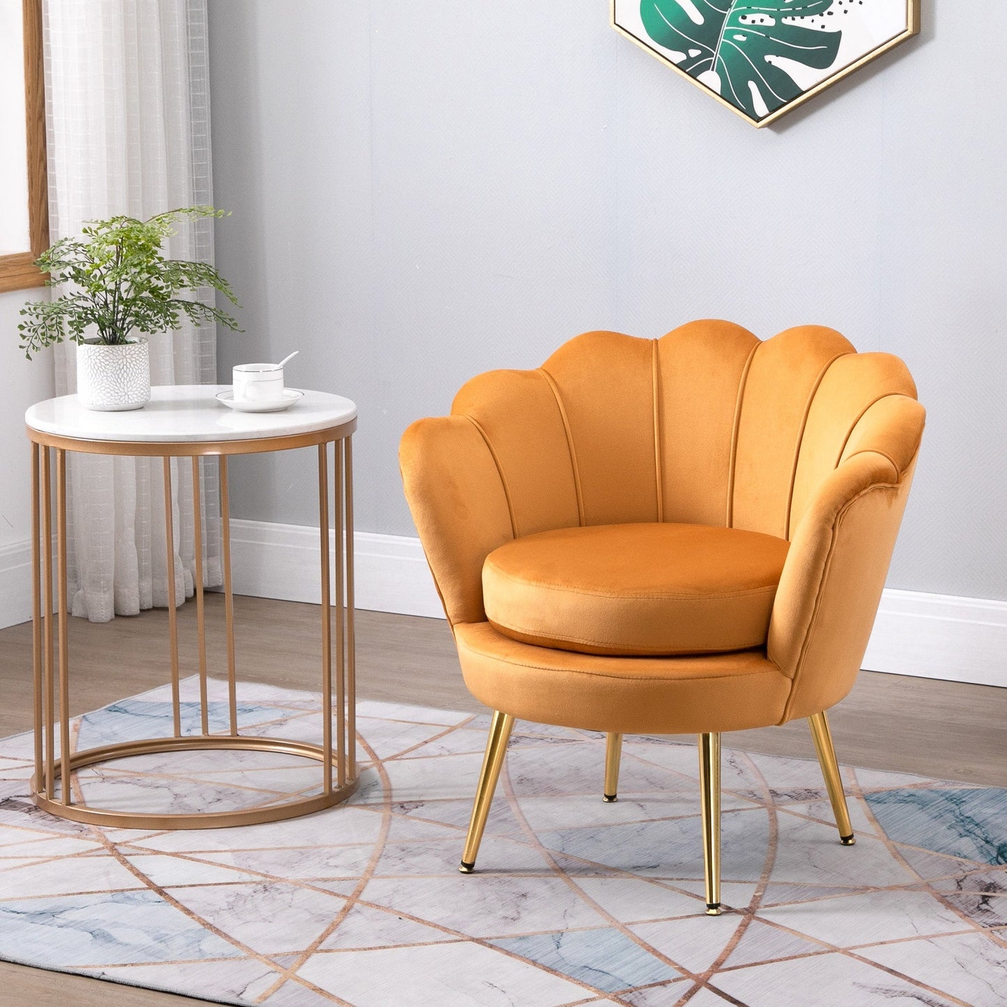 SEASHELL Design Mustard Velvet Chamber Armchair With Back | 76x67x74cm - Borgè