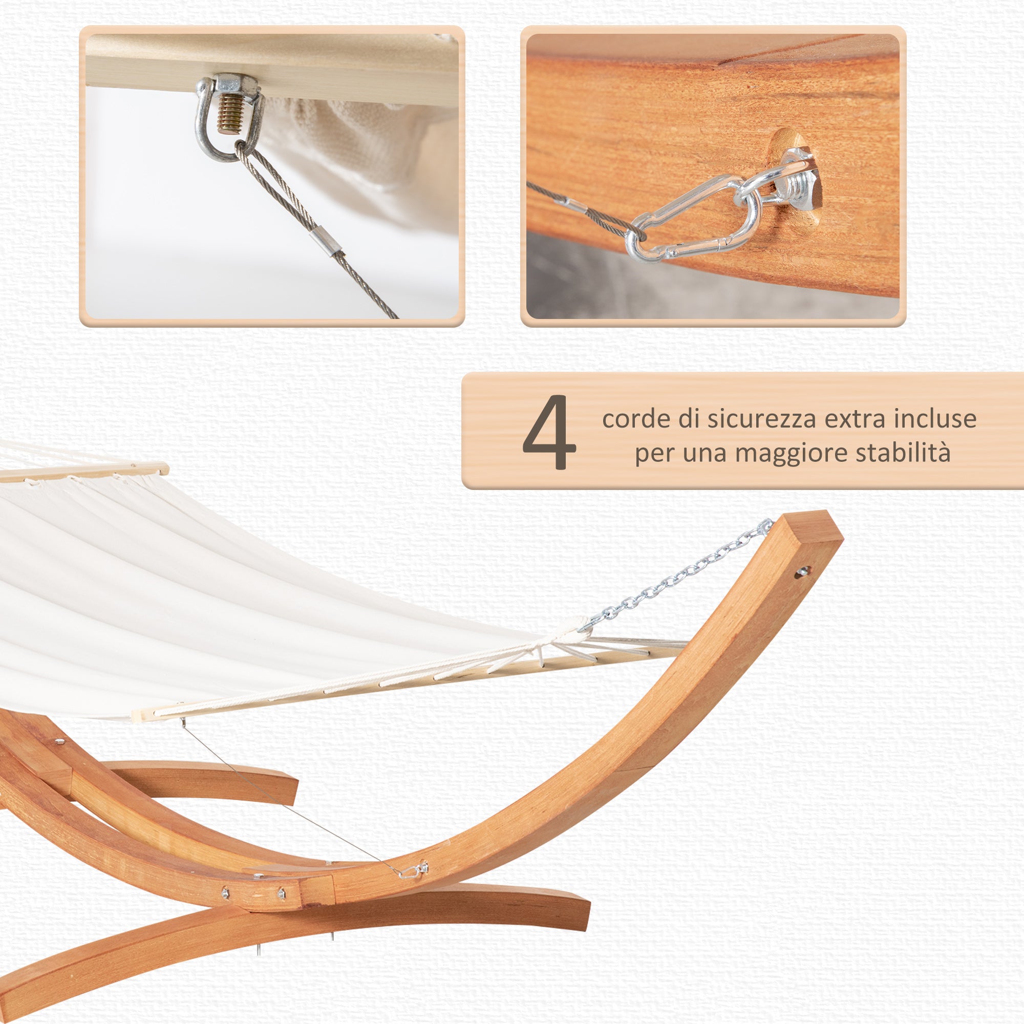 Hammock with Wooden and Cotton Stand, Garden Hammock for Other Outdoor Spaces, 392x120x102cm, White - Borge' Group Limited