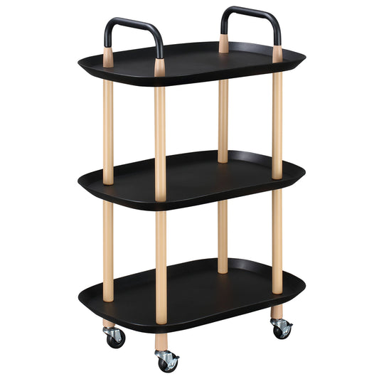 Cooking Trolley in Metal and Plastic Kitchen, Multipurpose Cart with 3 shelves and 4 wheels, Black and Marrone, 57.5x36.5x85cm