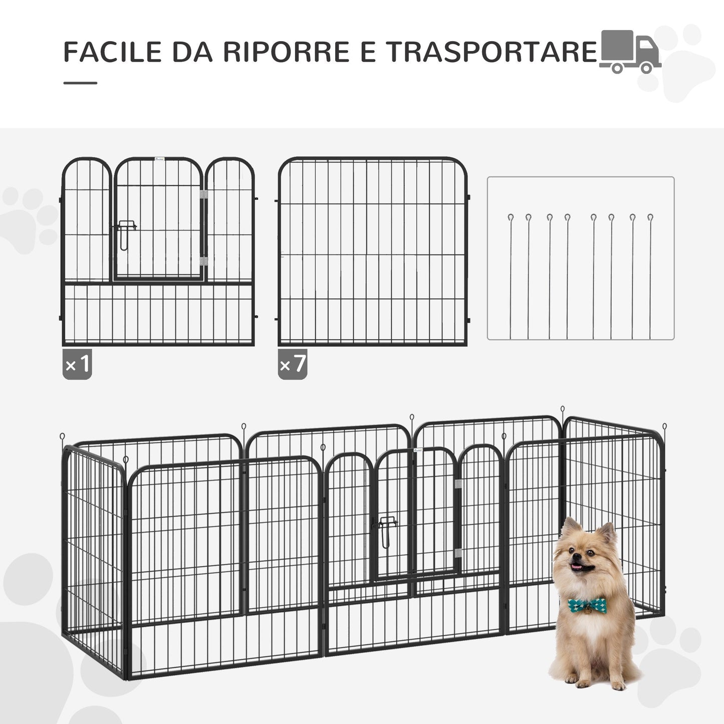 PAWHUT Modular Fence Puppies Dogs For Dogs from Interior and Outdoor Metal and Steel 8 Panels 79x79cm - Borgè