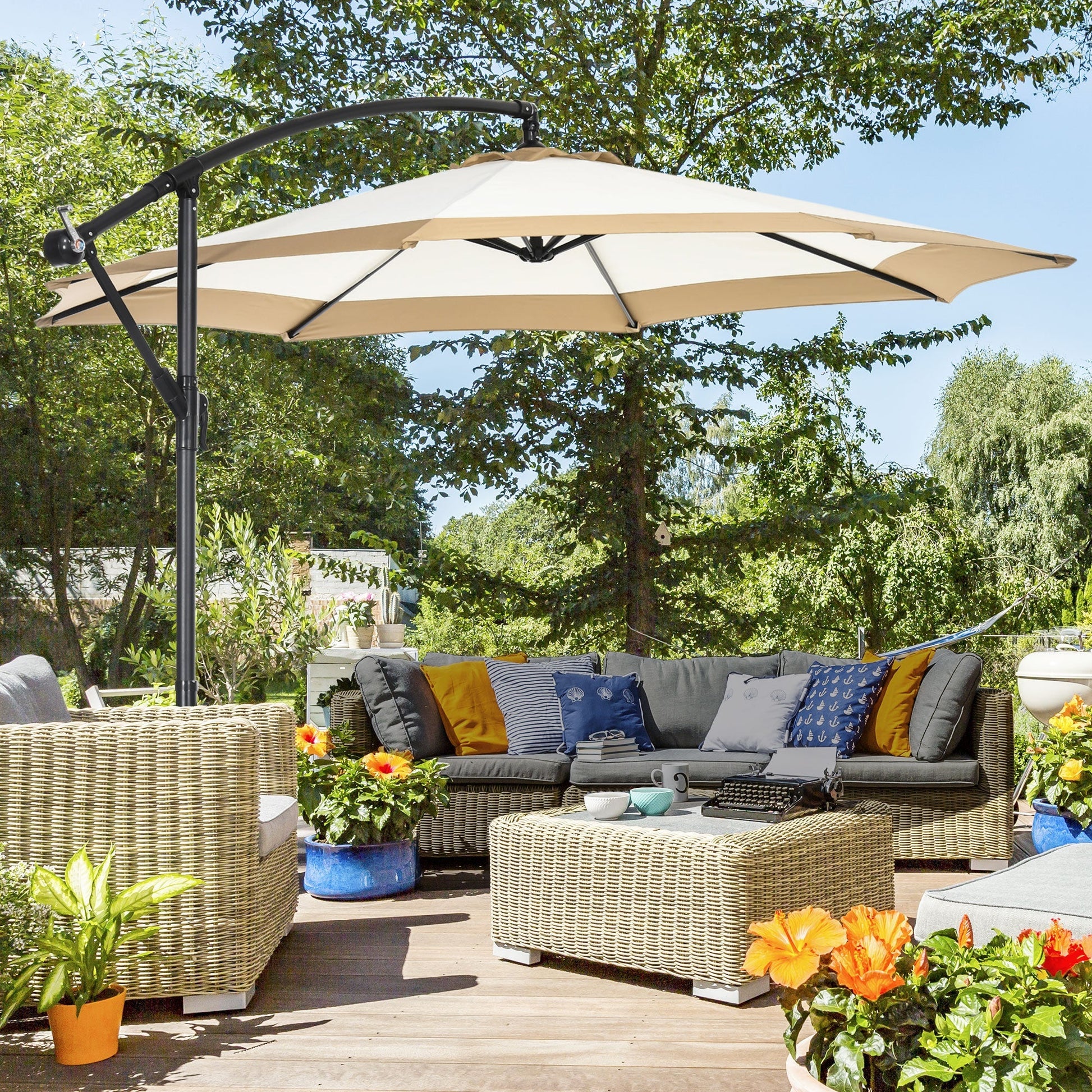 Outsunny garden umbrella in steel and polyester with cross base and air intake, Ø295x194 cm - Borgè