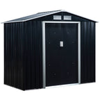 Garden Shed Tool Shed in Sheet Metal with Sliding Doors, 213x130x185cm, Dark Grey - Borge' Group Limited