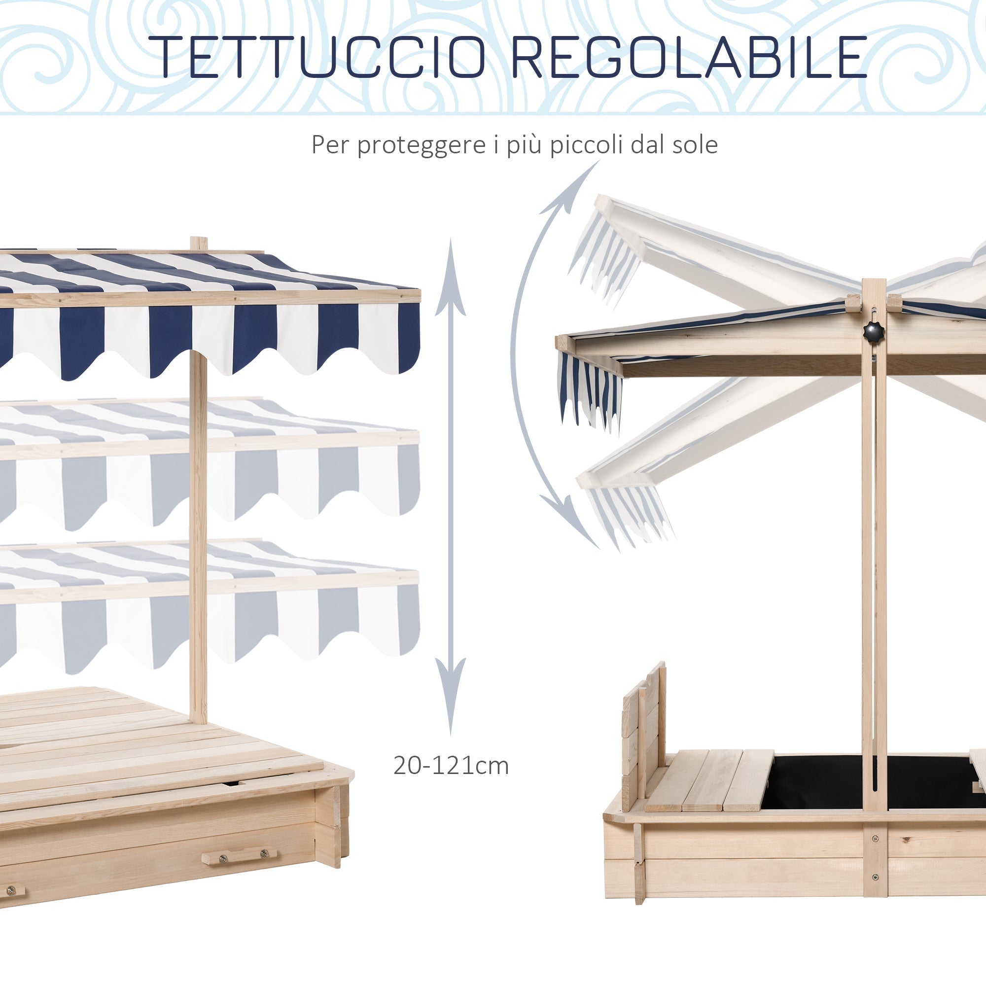 Outsunny Sabbiera For Children in Wooden With Core Parasoles, Bench And Cover, 106x106x121cm White and blue - Borgè