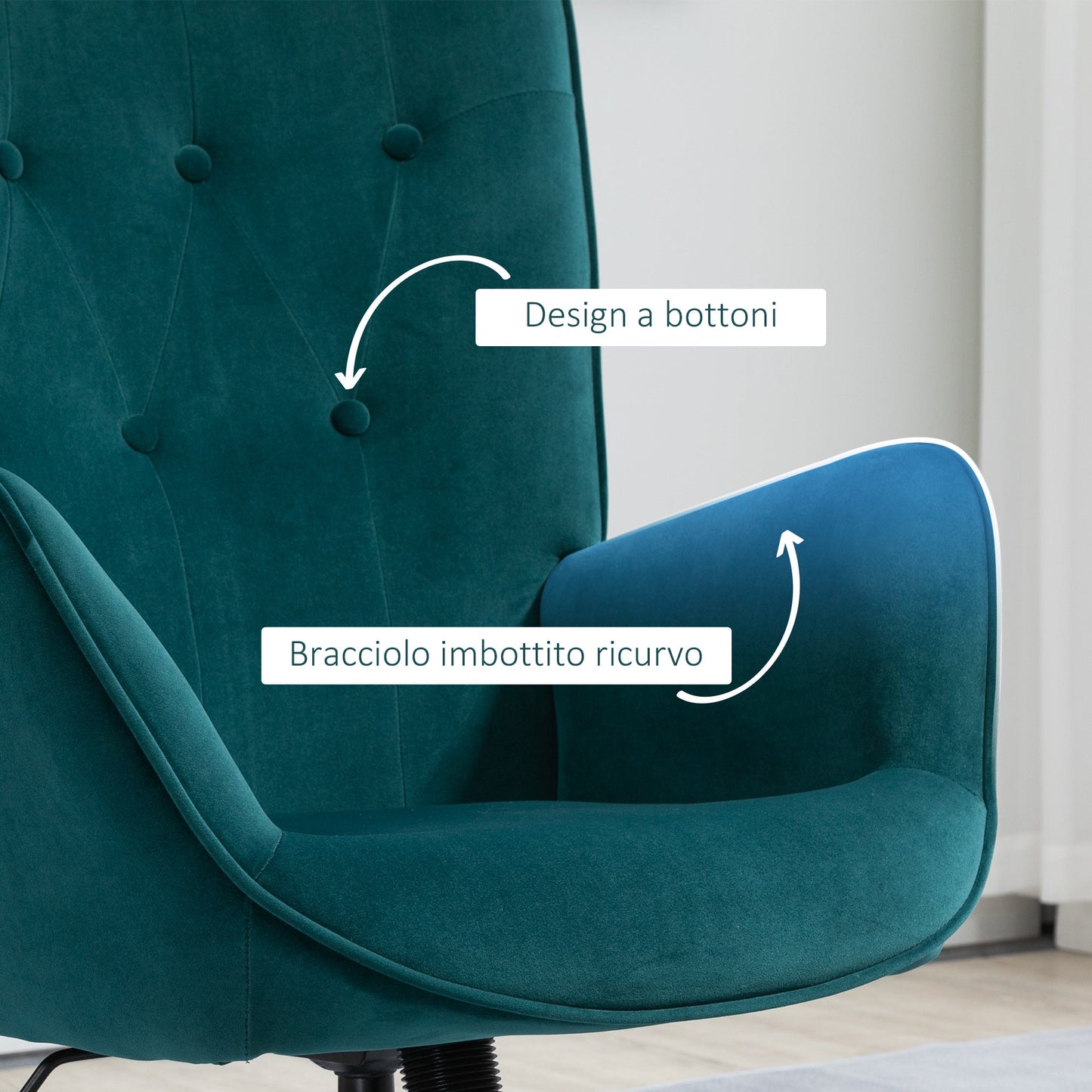 office chair and velvet living room, swivel with armrests and adjustable height, blue - Borgè