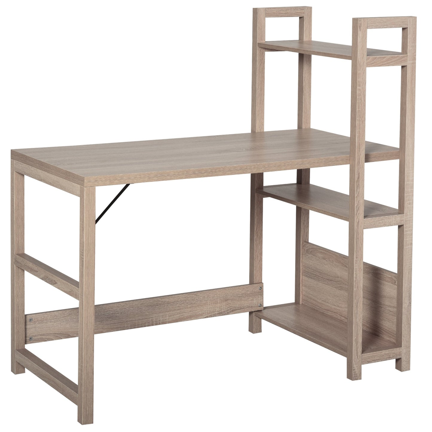 Desk saving with side library and 3 oak wooden shelves