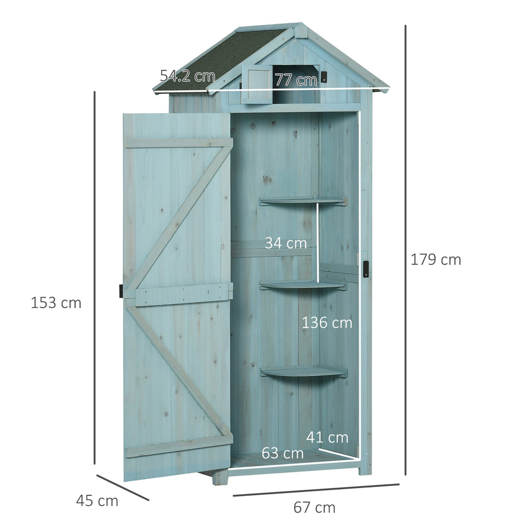 Wooden Garden Shed with 3 Shelves, 77x54. 2x179cm, Blue - Borge' Group Limited