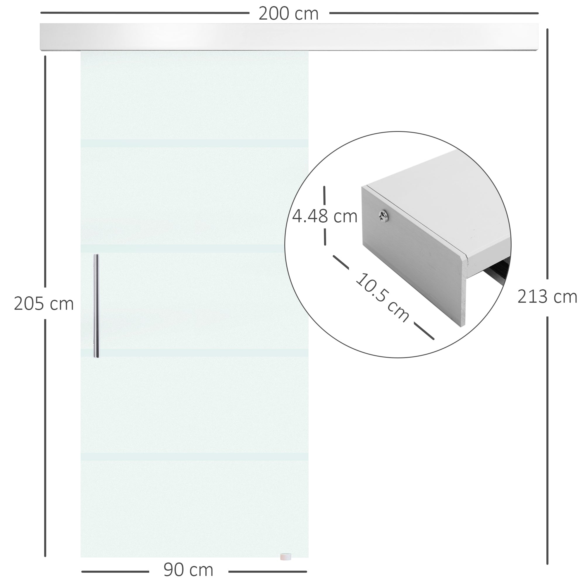Sliding Glass Sliding Glass with transparent stripes with track, 90x205cm - Borgè