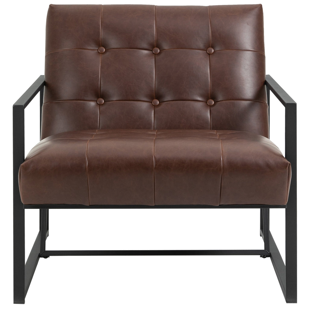 armchair polon style quilted with buttons, modern metal armchair and PU armchair, 75x81x78cm brown - Borgè