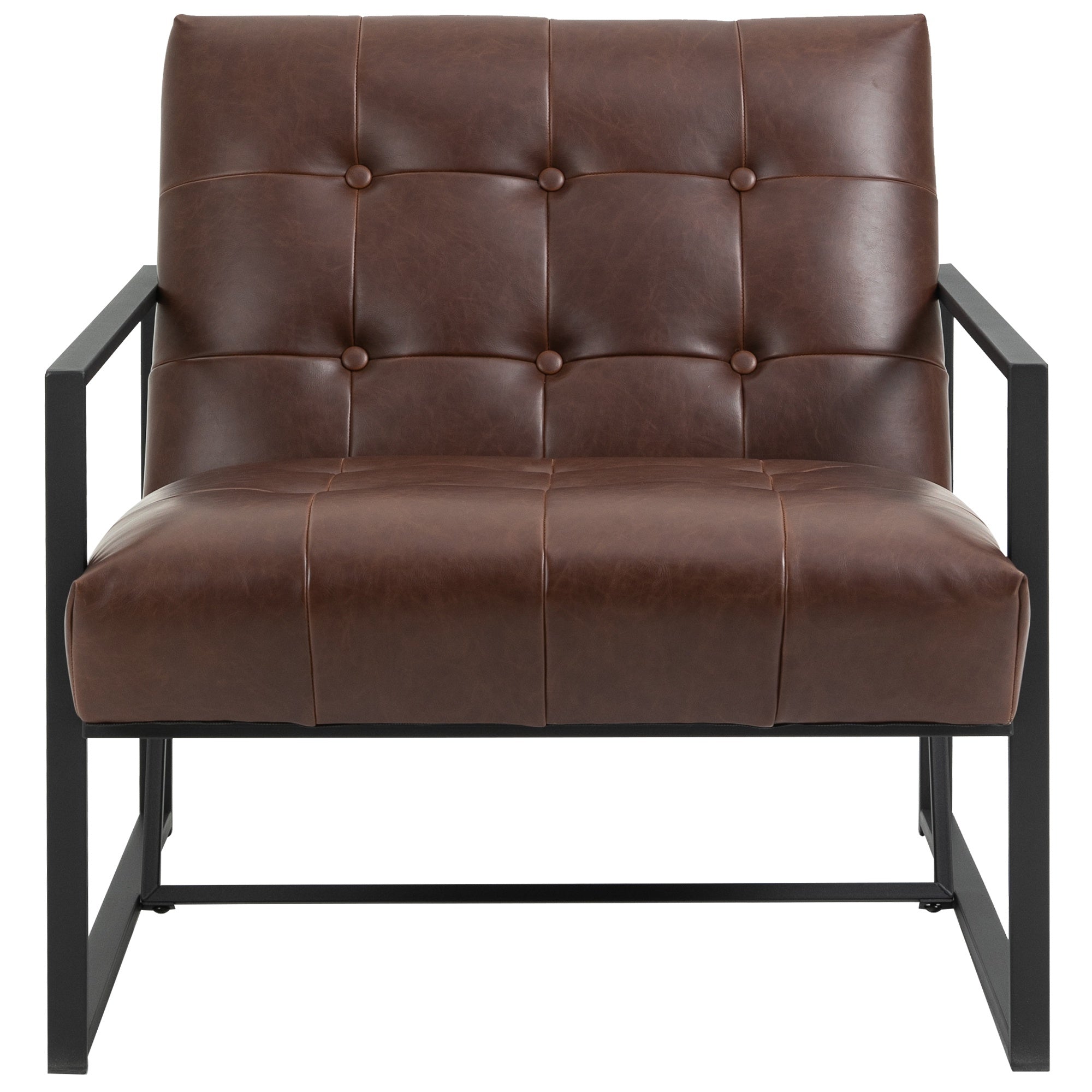 armchair polon style quilted with buttons, modern metal armchair and PU armchair, 75x81x78cm brown - Borgè
