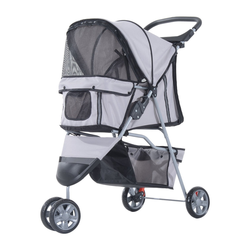 Folding Dog Stroller with Cup Holder and Basket, Steel and Polyester, 75x45x97 cm, Grey - Borge' Group Limited