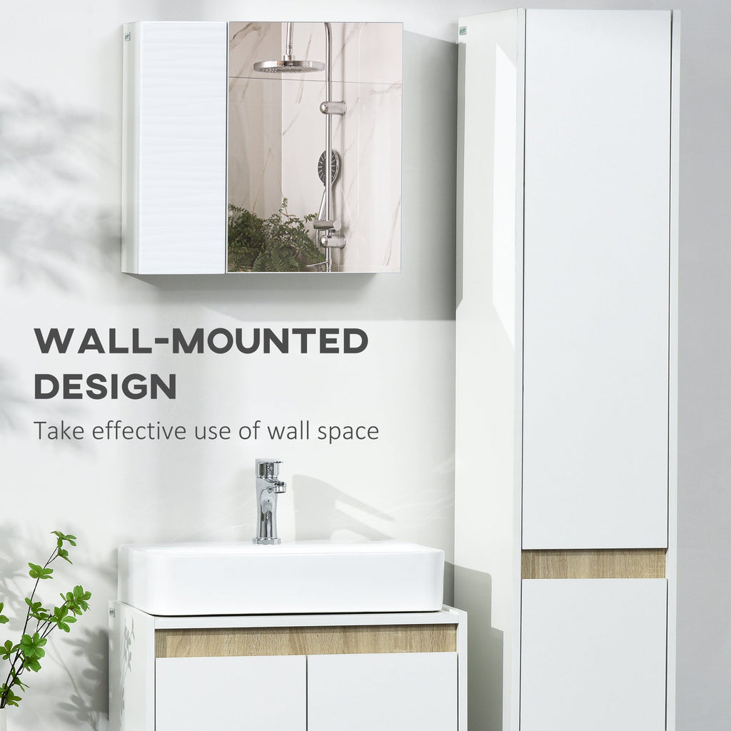 Kleankin Bathroom wardrobe in chipboard and glass with 4 adjustable shelves and wall design, 48x15x45 cm, white - Borgè