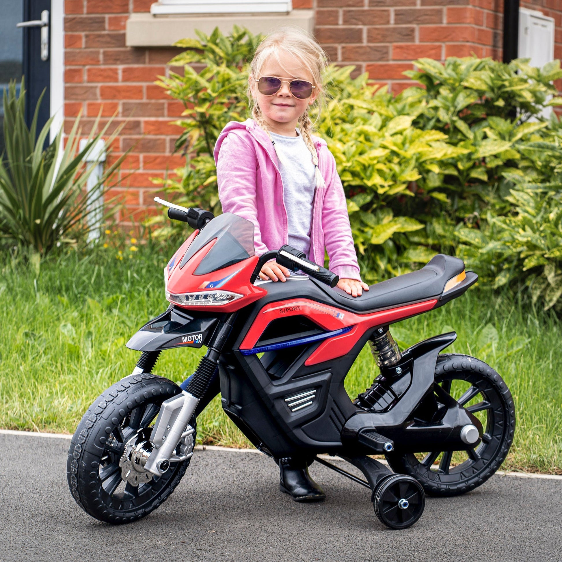 Motorcycle Cross for children, realistic and safe electric motor with headlights and red and black music - Borgè