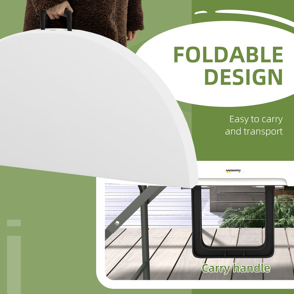 Outsunny folding table for garden and camping, in steel and HDPE, Ã˜122x73 cm, gray and white - Borgè
