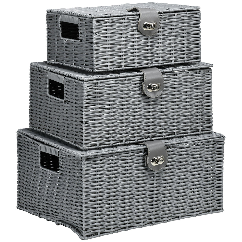 Set of 3 Grey Storage Boxes in with lid in different sizes - Borgè