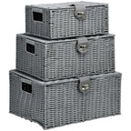 Set of 3 Grey Storage Boxes in with lid in different sizes - Borgè