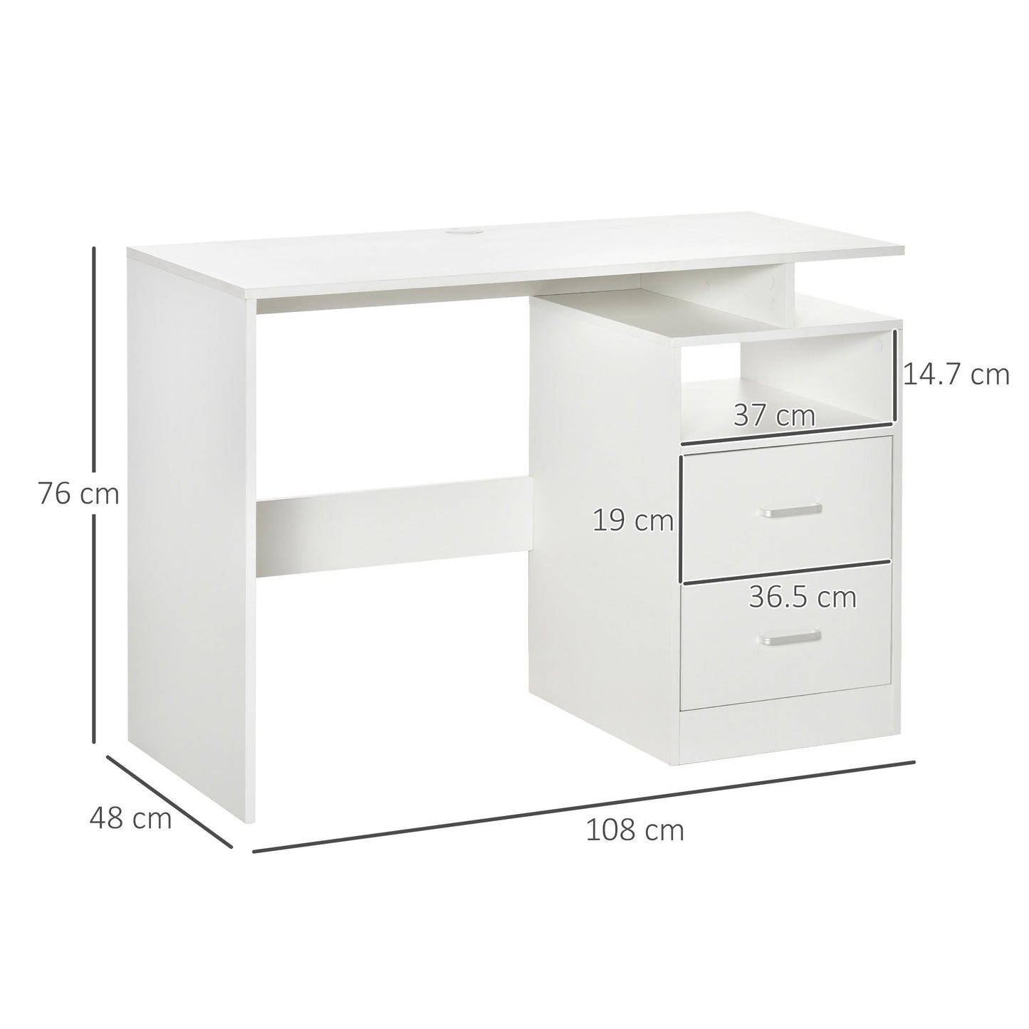 Desk PC Spotation for Chamber or Wooden Office, 108x48x76cm - White - Borgè