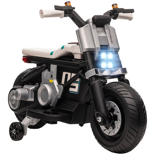 electric motorcycle for children 3-5 years in pp and metal with wheels, horn and music, 86x44x58 cm, white and black - Borgè