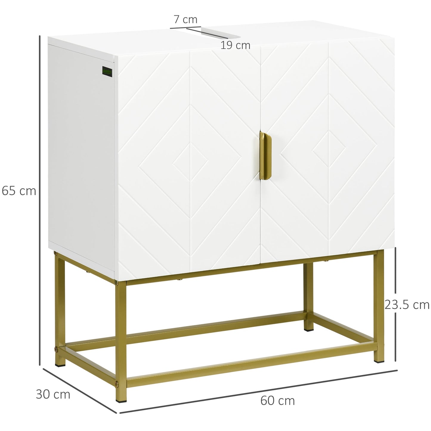 White and Gold Bathroom Sink Vanity | 60x30x65cm - Borgè