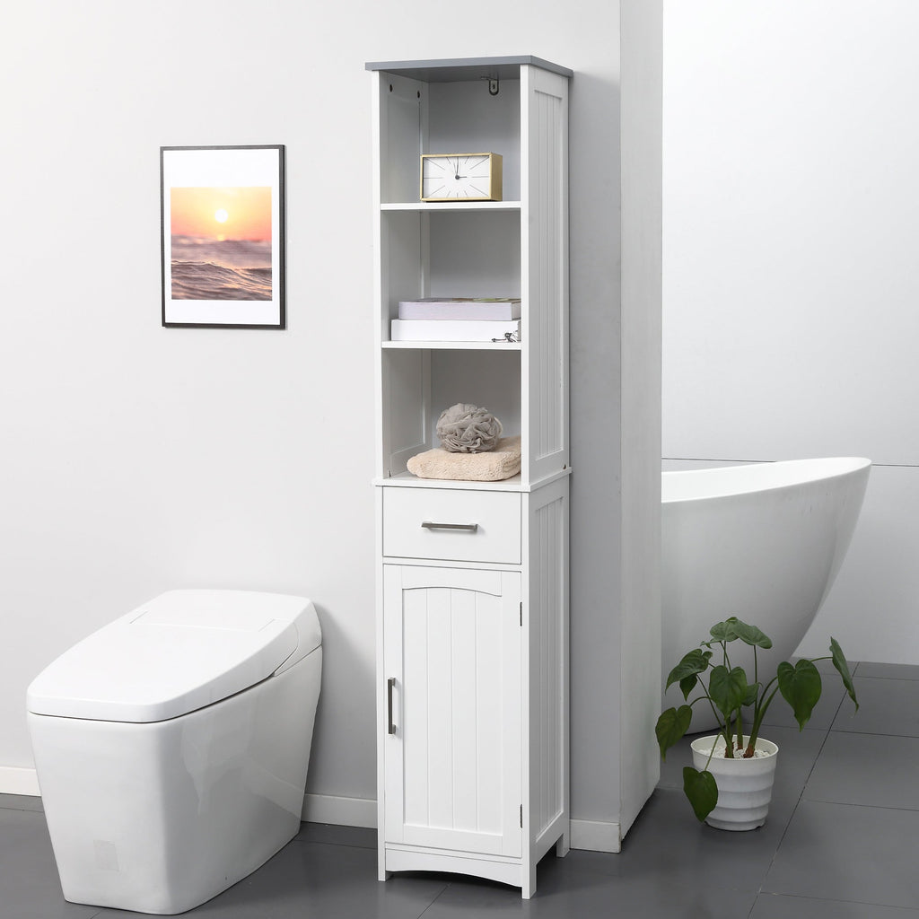 kleankin bathroom cabinet with 3 -level shelf, 1 drawer and 1 cabinet, 34x30x163cm - Borgè