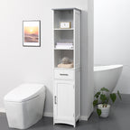 kleankin bathroom cabinet with 3 -level shelf, 1 drawer and 1 cabinet, 34x30x163cm - Borgè
