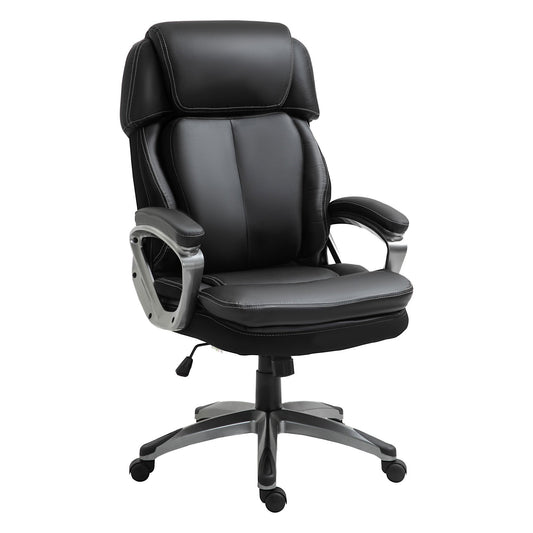 Ergonomic office armchair with headrest, adjustable height and swing, swivel chair with wheels, 68x76x117-125cm, black - Borgè