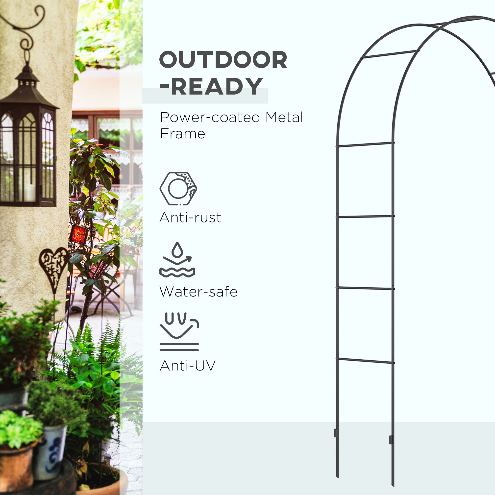 Outsunny arch for metal and outdoor metal climbing, 140x40x240cm, black - Borgè