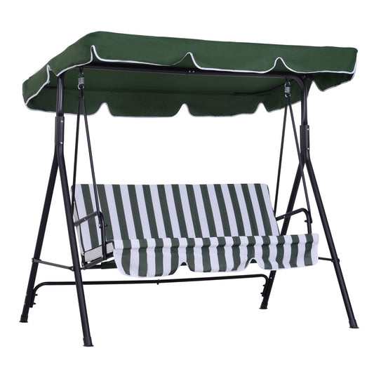 3 -seater garden rocking outsunny with roof and green and white striped steel structure - Borgè