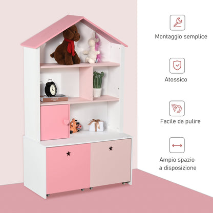 Homond bookcase Rosa Caregochi Board for children's bedroom and teenagers with 2 removable drawers, 80 x 34 x 130 cm - Borgè