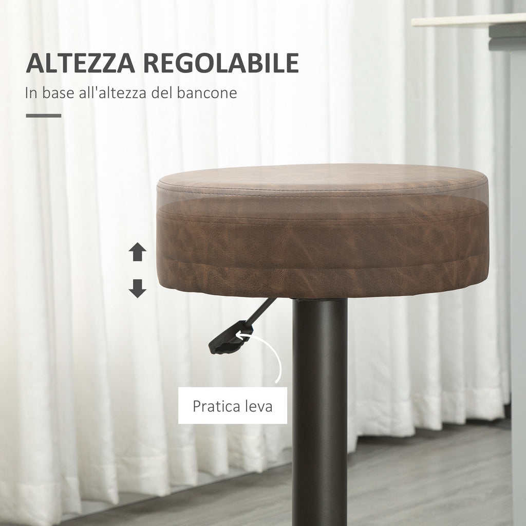Set 2 swivel bar stools with residential footrests and height, 35x36x64-85cm, brown - Borgè