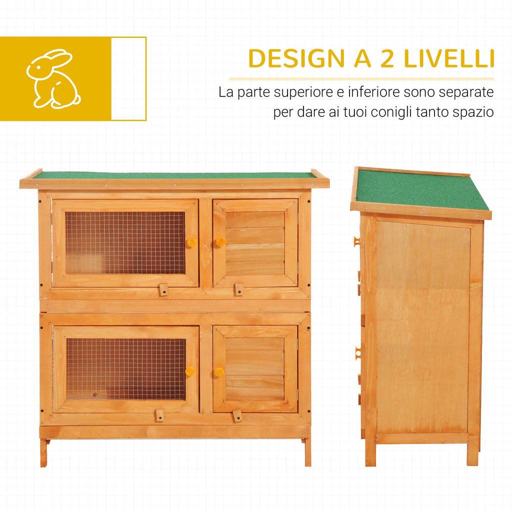 Double-Decker Rabbit Cage, Outdoor Rabbit Hutch Made of Fir Wood, 90x45x90 cm, Wood and Green - Borge' Group Limited