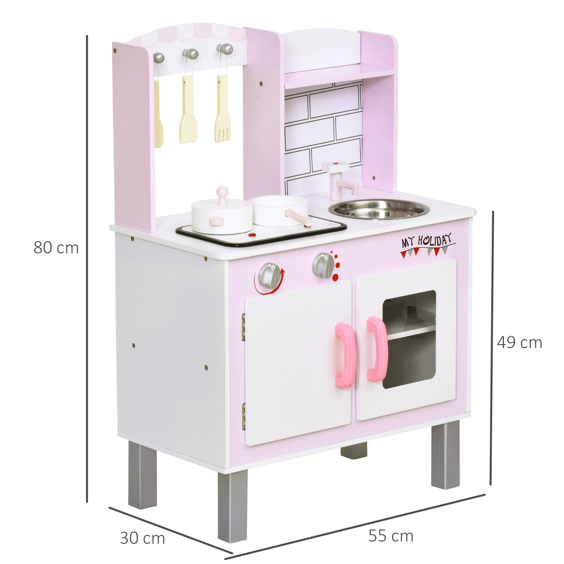 Kitchen for children 3+ years with 5 accessories included, game with realistic sounds, locker, 55x30x80cm, pink - Borgè