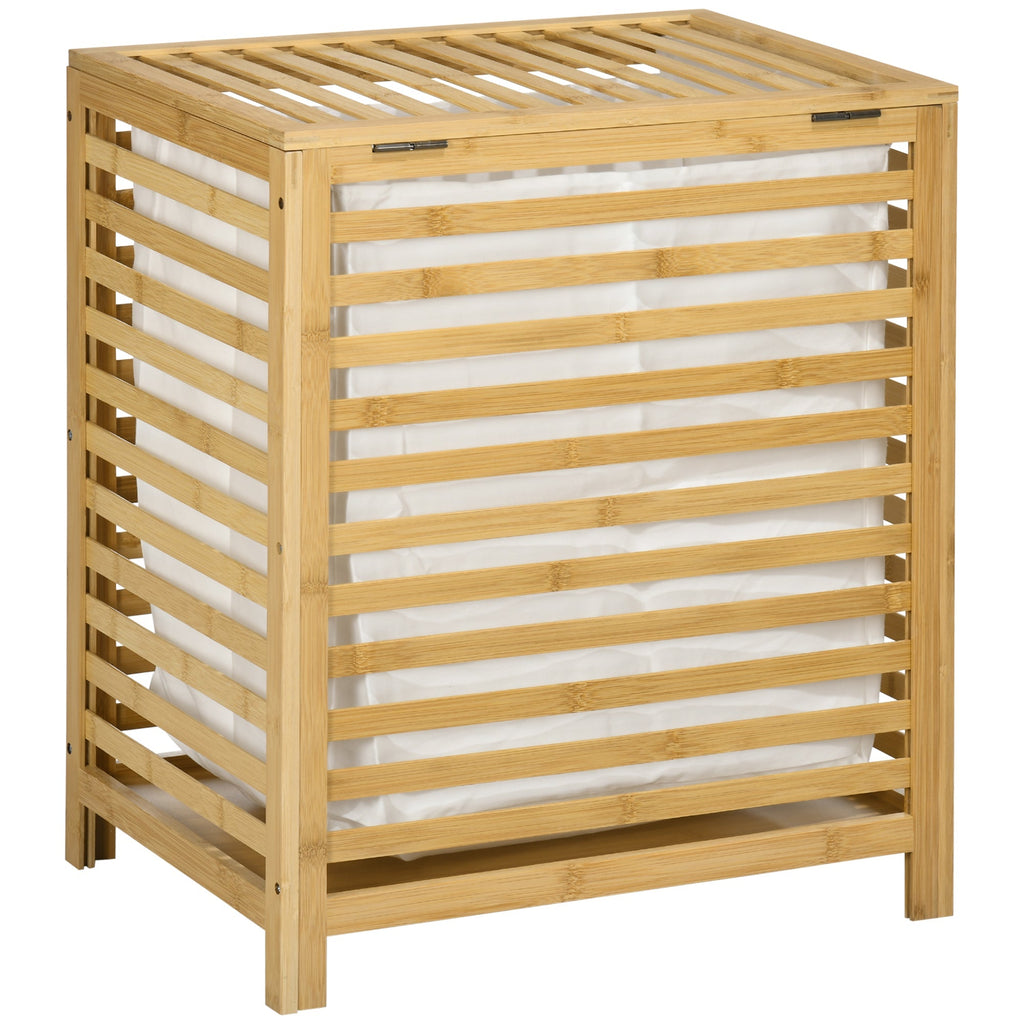Cesto Bamboo slab holder in bamboo and fabric with lid and removable bag, 50x36x60 cm - Borgè