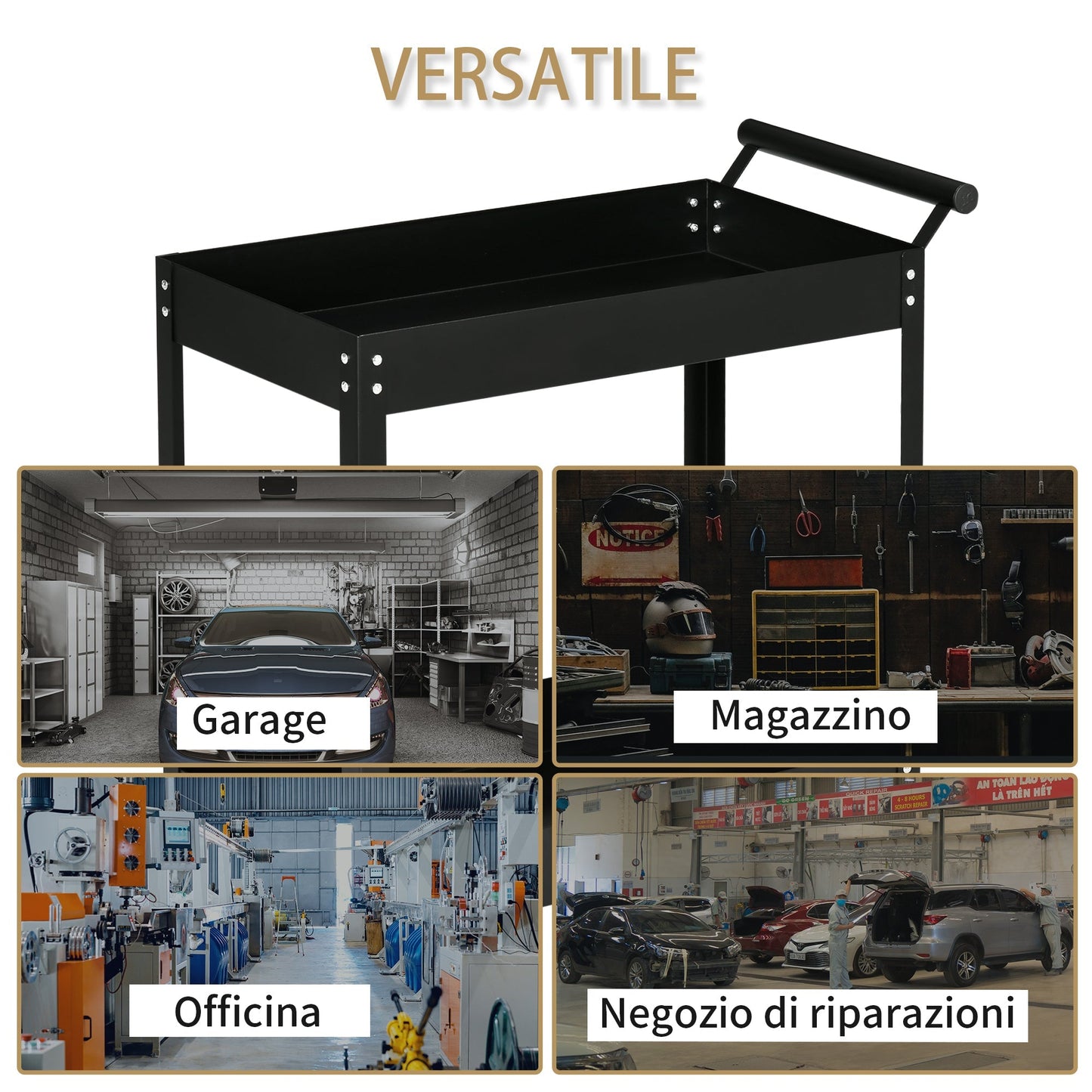 Black Garage Tool Trolley with 2 steel shelves | 84.5x38x84cm - Borgè