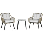 3 Piece Garden Table and Chair Set in PE Rattan and Steel with 2 Modern Chairs and 1 Coffee Table - Borge' Group Limited