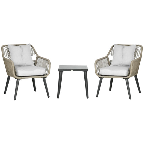 3 Piece Garden Table and Chair Set in PE Rattan and Steel with 2 Modern Chairs and 1 Coffee Table - Borge' Group Limited