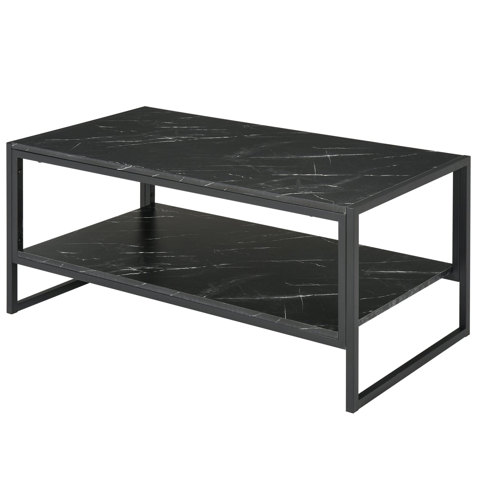 MALORCA | Black Marble Effect Coffee Table with Lower Shelf for Living Room or Office, 106x50x45cm - Borgè