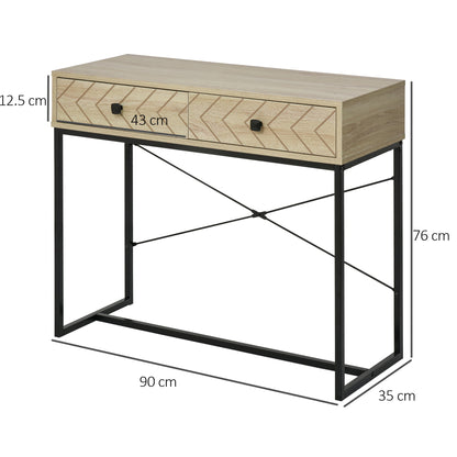 Fiorino | Vintage Console Table in Wood and Black Metal for a Contemporary Design Entrance, 2 Drawers 90x35x76cm