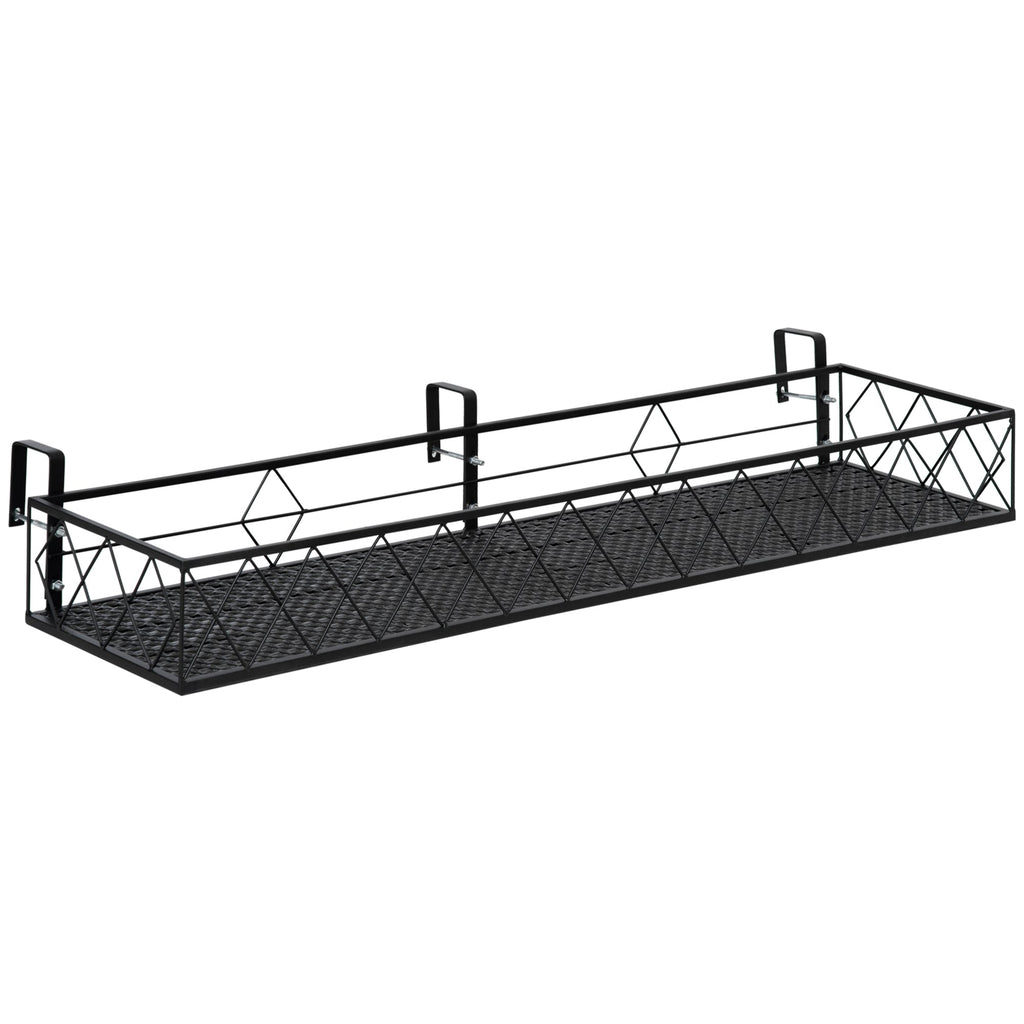 Outdoor Planter Pot Holder with Hooks for Balcony Railing in Metal, 100x31x12cm, Black - Borge' Group Limited