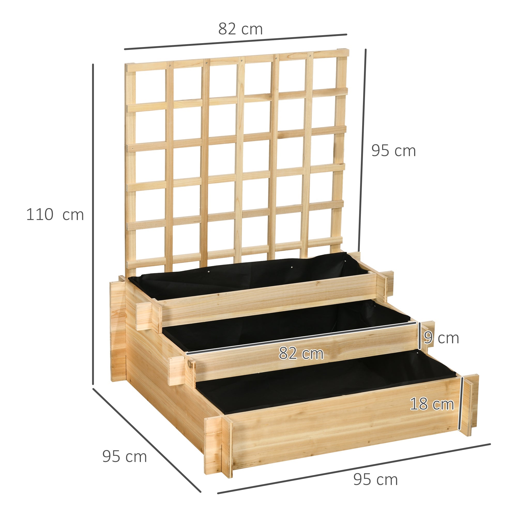 3-Tier Outdoor Planter with Fir Wood and Non-Woven Fabric Trellis, 95x95x110 cm - Borge' Group Limited