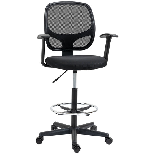 Vent office chair with adjustable height with armrests, wheels and padded seat, 60x56x110-132 cm, black - Borgè