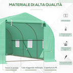 4.5x3x2m Tunnel Greenhouse for Vegetable Garden with Sloping Roof in PE and Steel Pipes Dark Green - Borge' Group Limited
