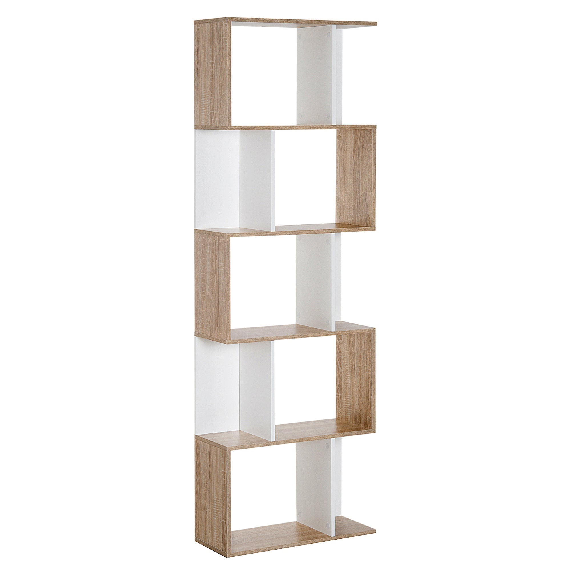 Homdom Modern Wall Library 5 Black Wooden Woodlings, 60x24x184.5cm - Borgè