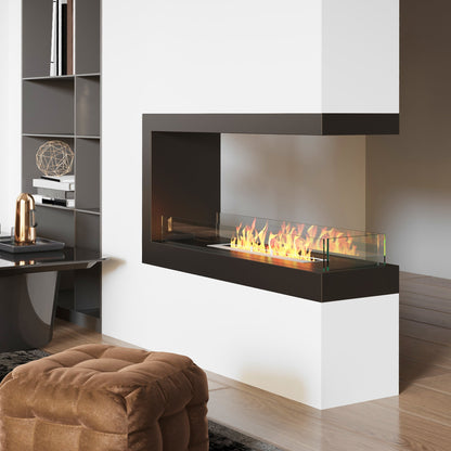 Bioethanol Fireplace with 3 sides with 2.4L burner and lasting 4 hours, 30ãŽ¡ cover, 100x30x55cm - Borgè