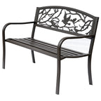 Waterproof Steel and Cast Iron Outdoor Garden Bench, Backrest with Natural Pattern Decorations, 127x60cm, Brown - Borge' Group Limited